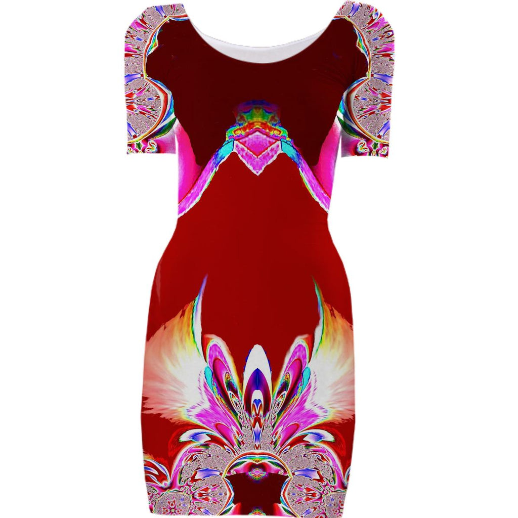Red Abstract Fantasy Bodycon Dress