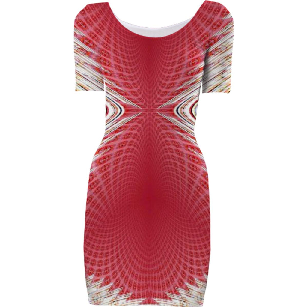 Red Beige Geometric Bodycon Dress