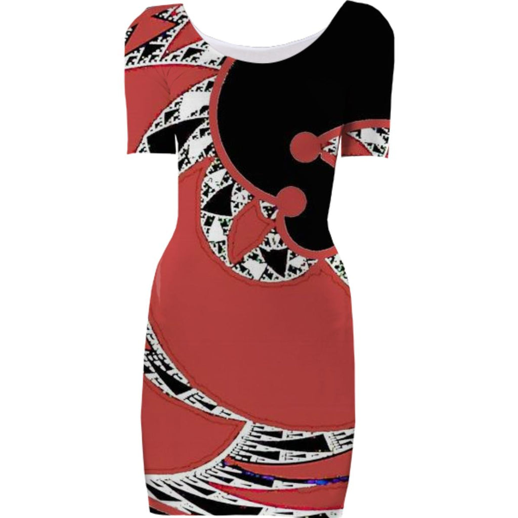 Red Black Abstract Bodycon Dress