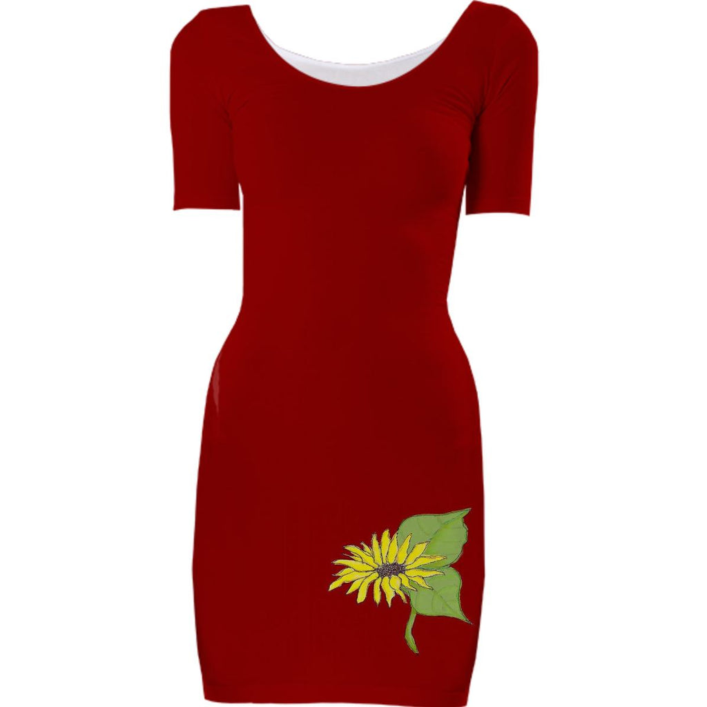 Red Bodycon Dress Yellow Sunflower