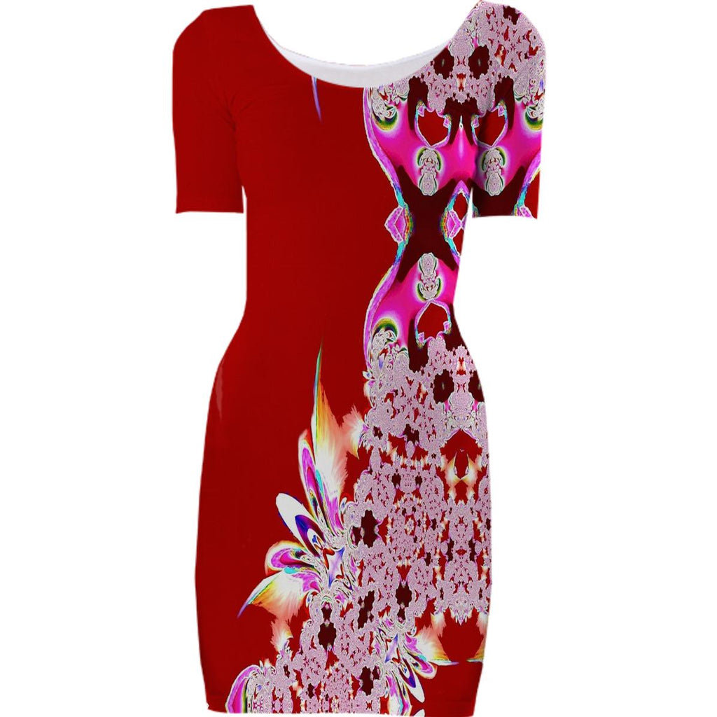 Red Feathers n Lace Bodycon Dress