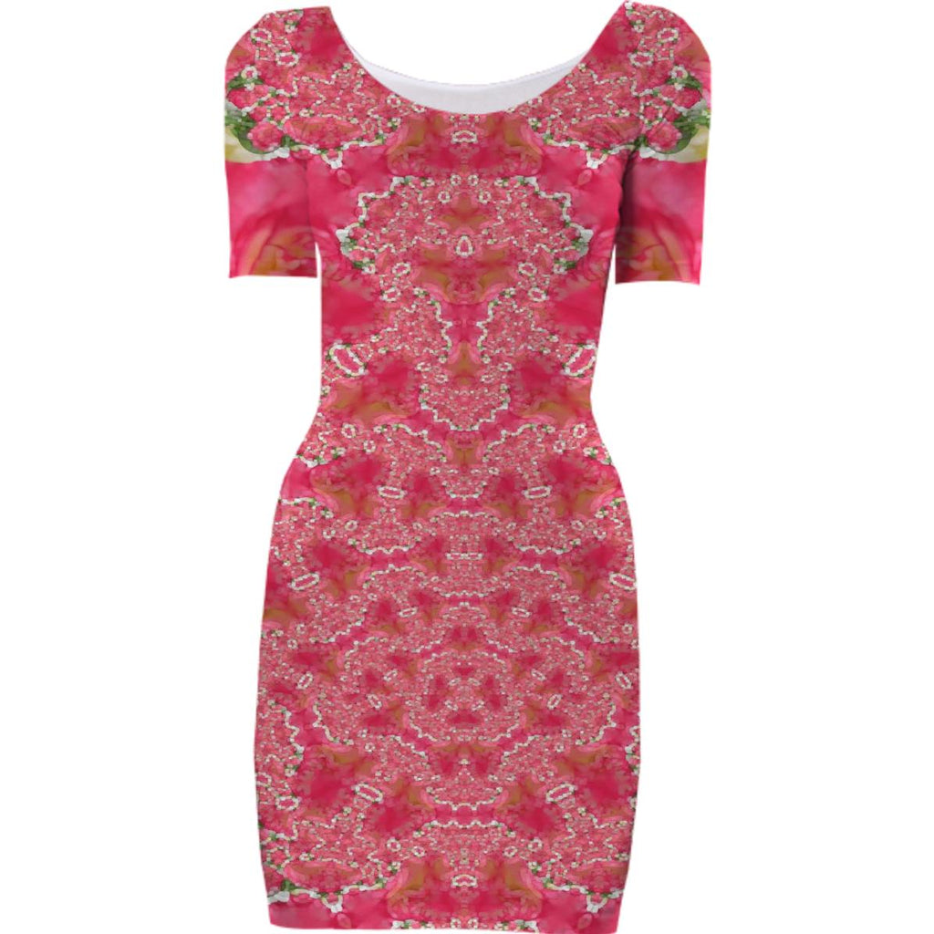 Red Flower Fractal Bodycon Dress