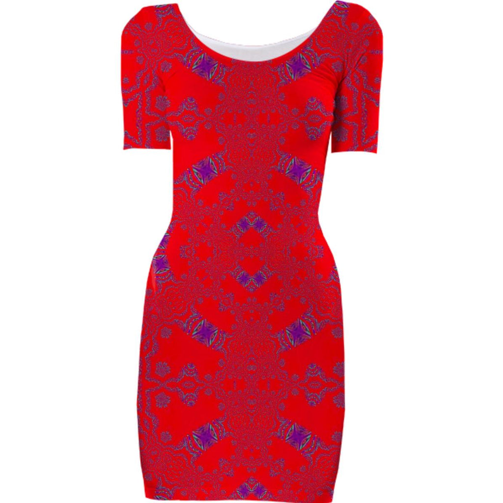 Red Purple Print Bodycon Dress