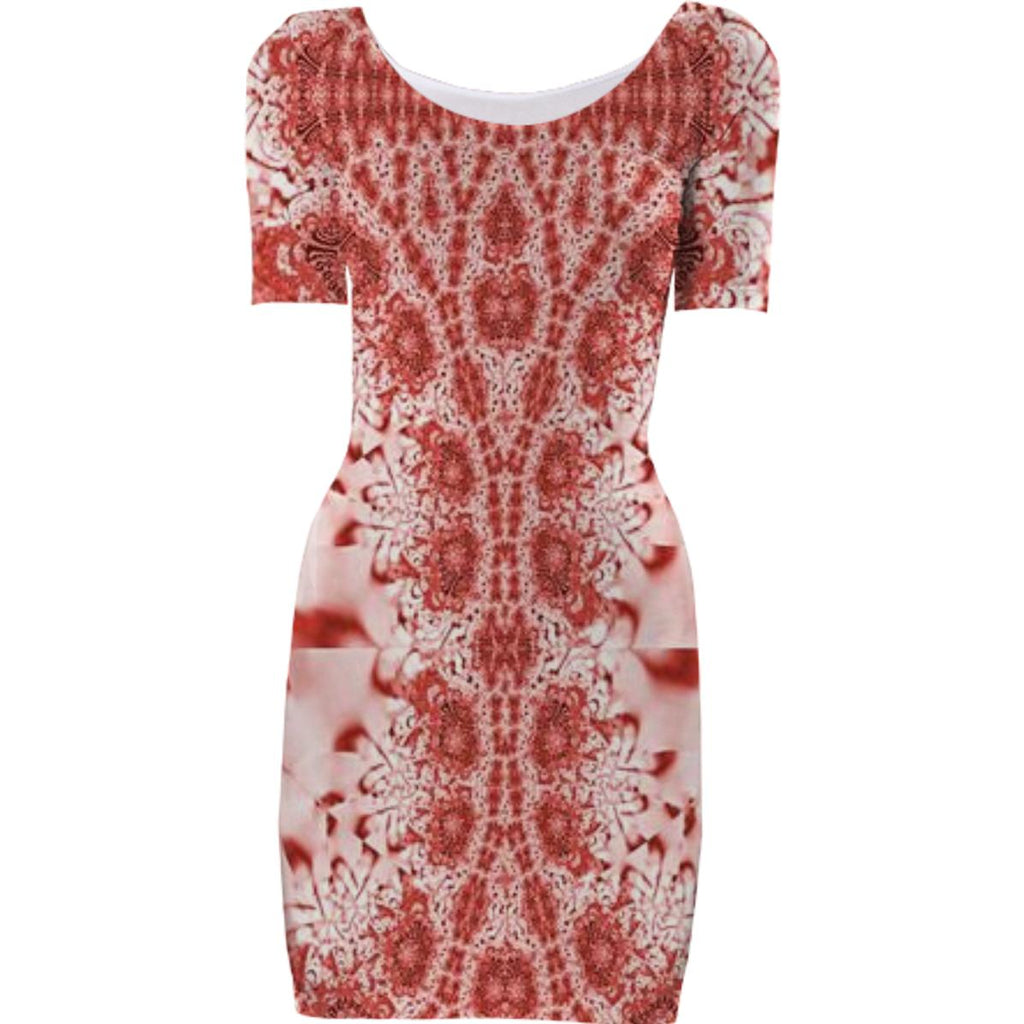 Red White Flowered Lace Bodycon Dress