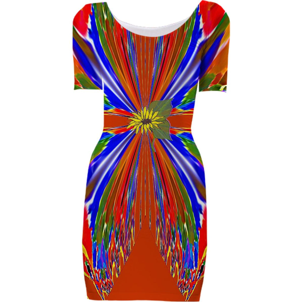 Red with Sunflower Belt Bodycon Dress