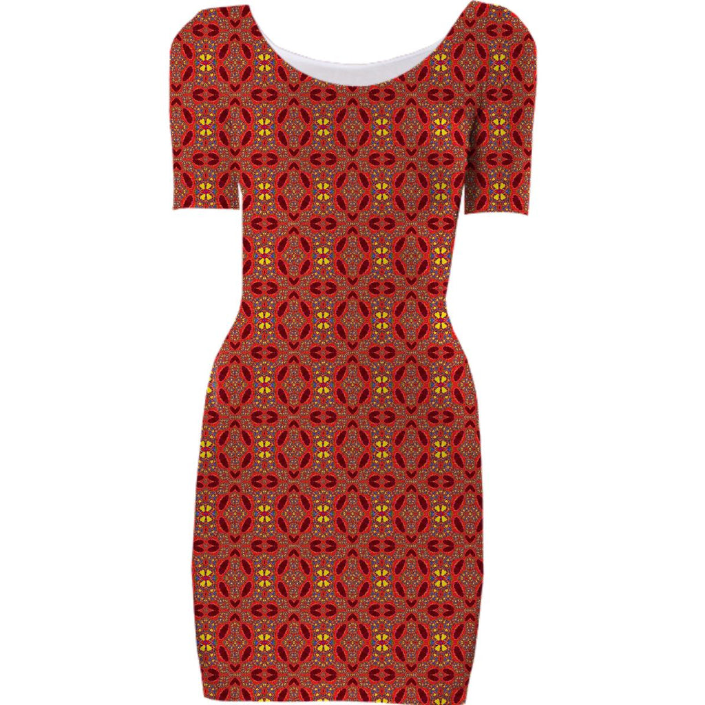 Red Yellow Pattern Bodycon Dress