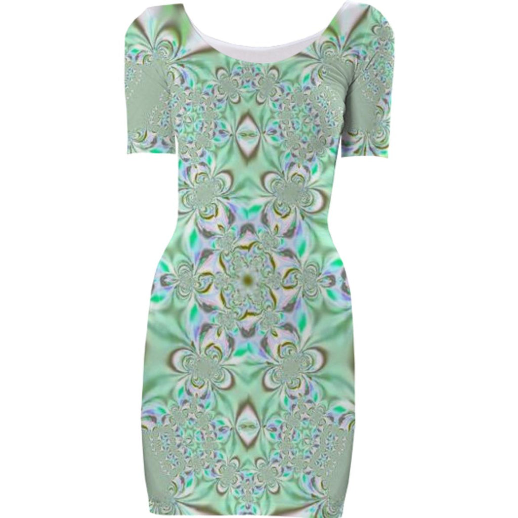 Silver Green Flowers n Lace Bodycon Dress