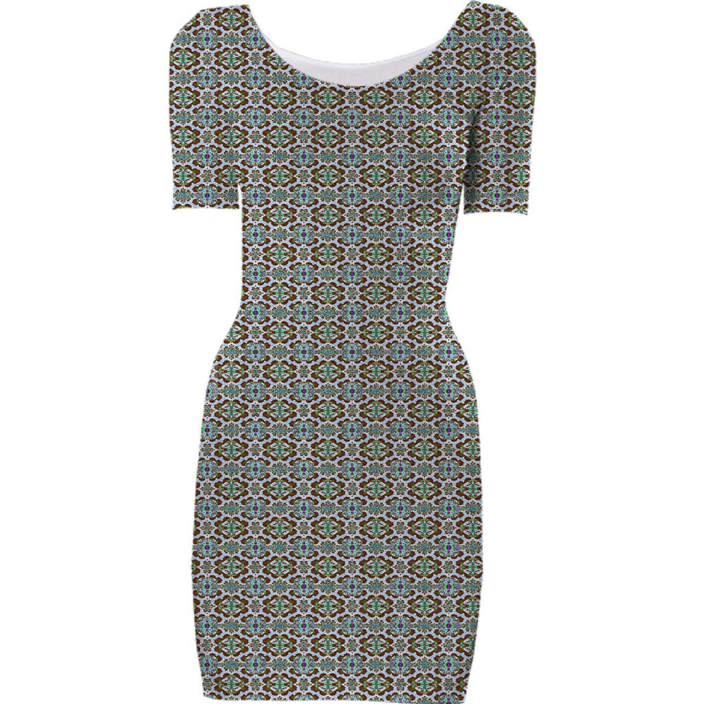 Teal Abstract Pattern Bodycon Dress