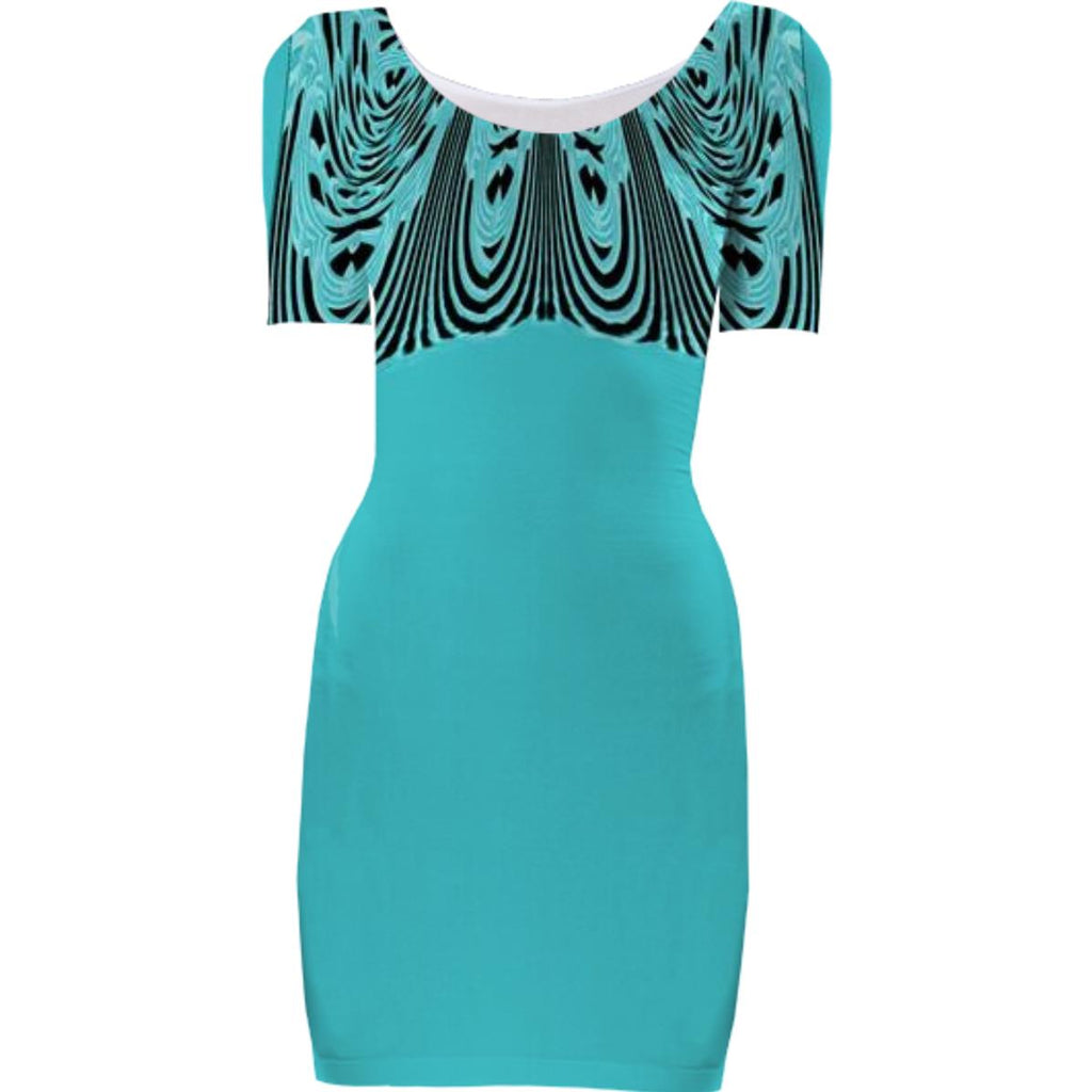Teal Black Empire Design Bodycon Dress
