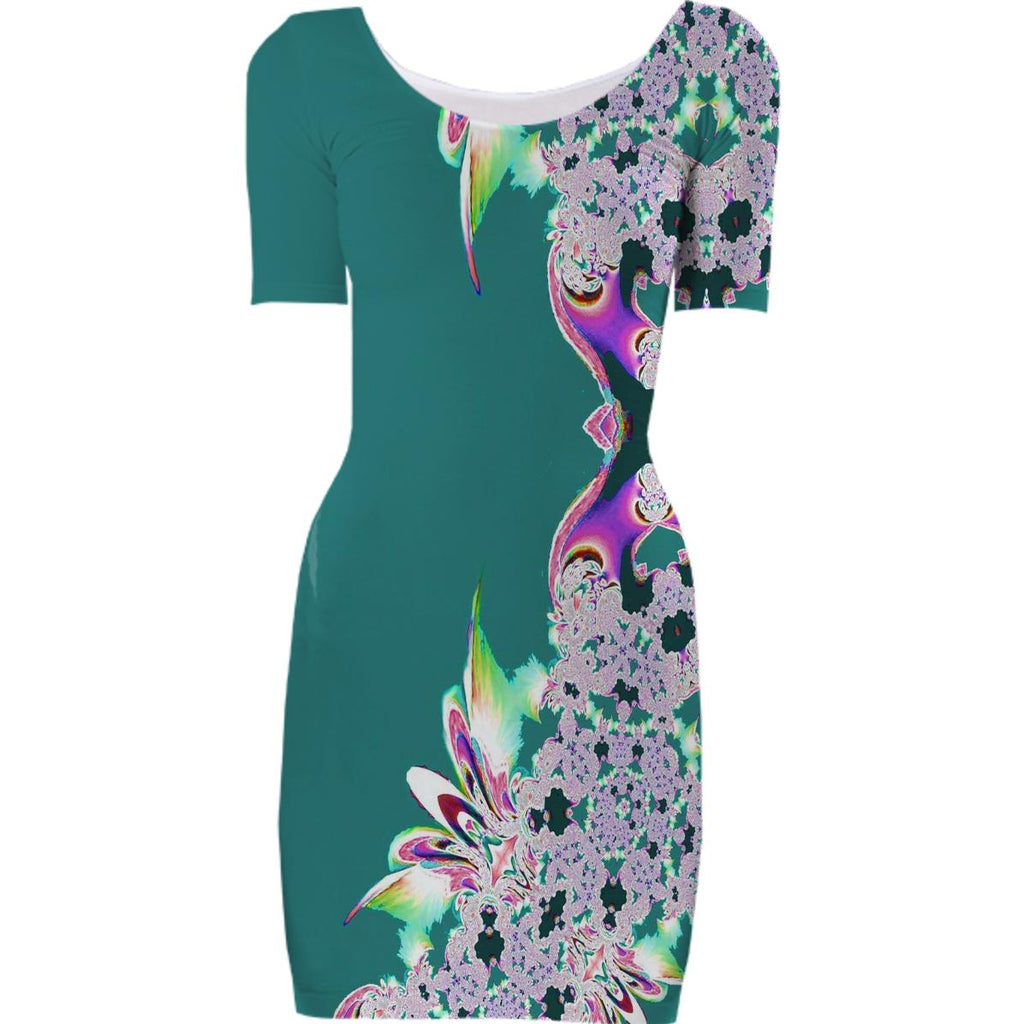 Teal Feathers n Lace Bodycon Dress