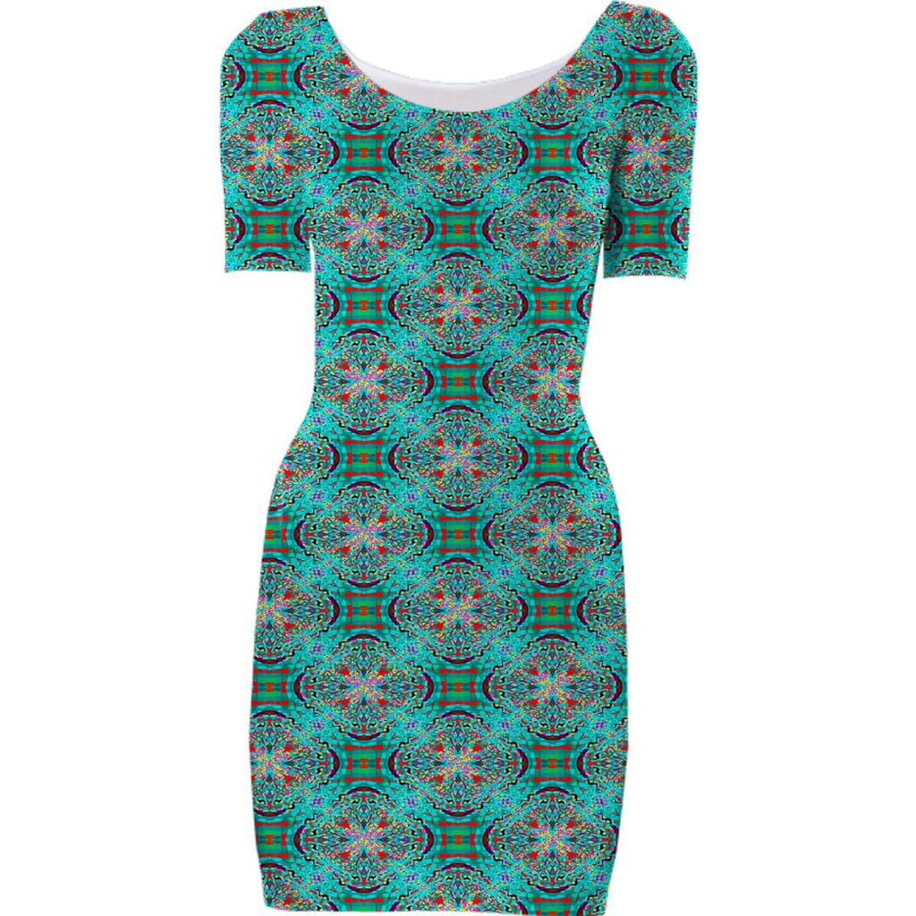Teal Green Pattern Bodycon Dress