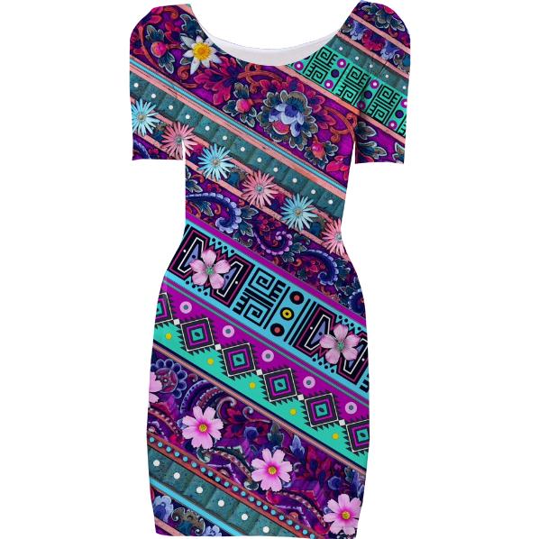 Tribal Tropic Rosa Aztec Floral Bodycon Dress