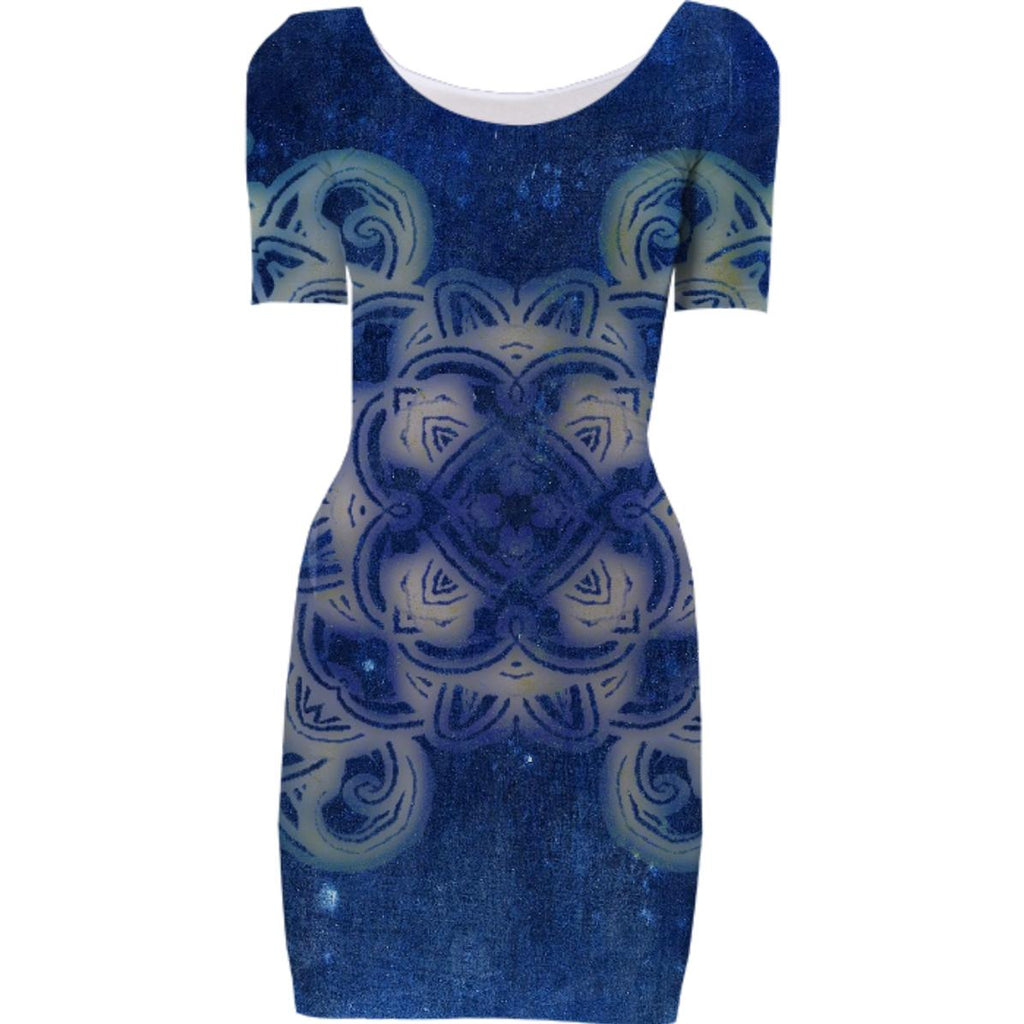 Vintage Blue Pattern Bodycon Dress