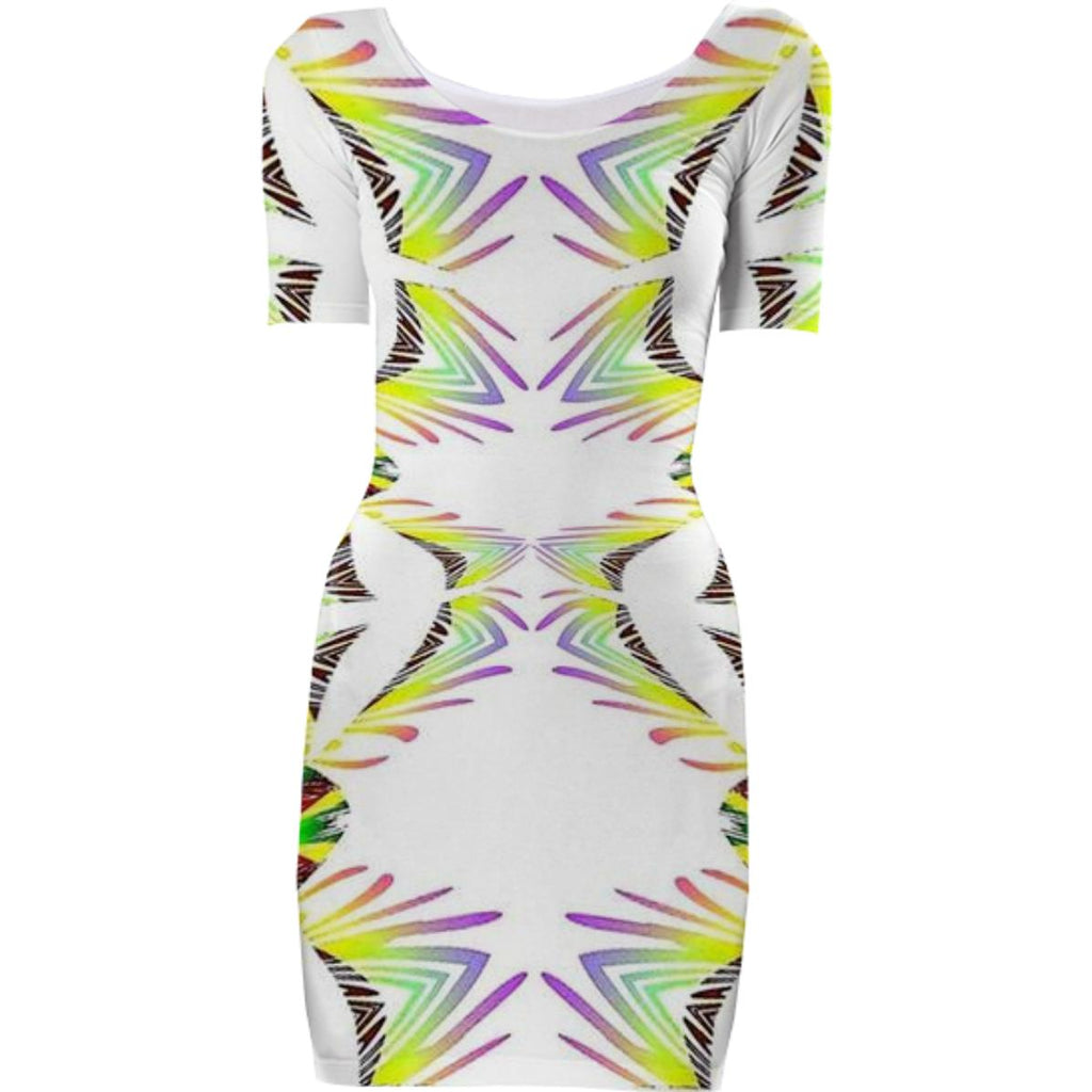White Black Yellow Abstract Bodycon Dress
