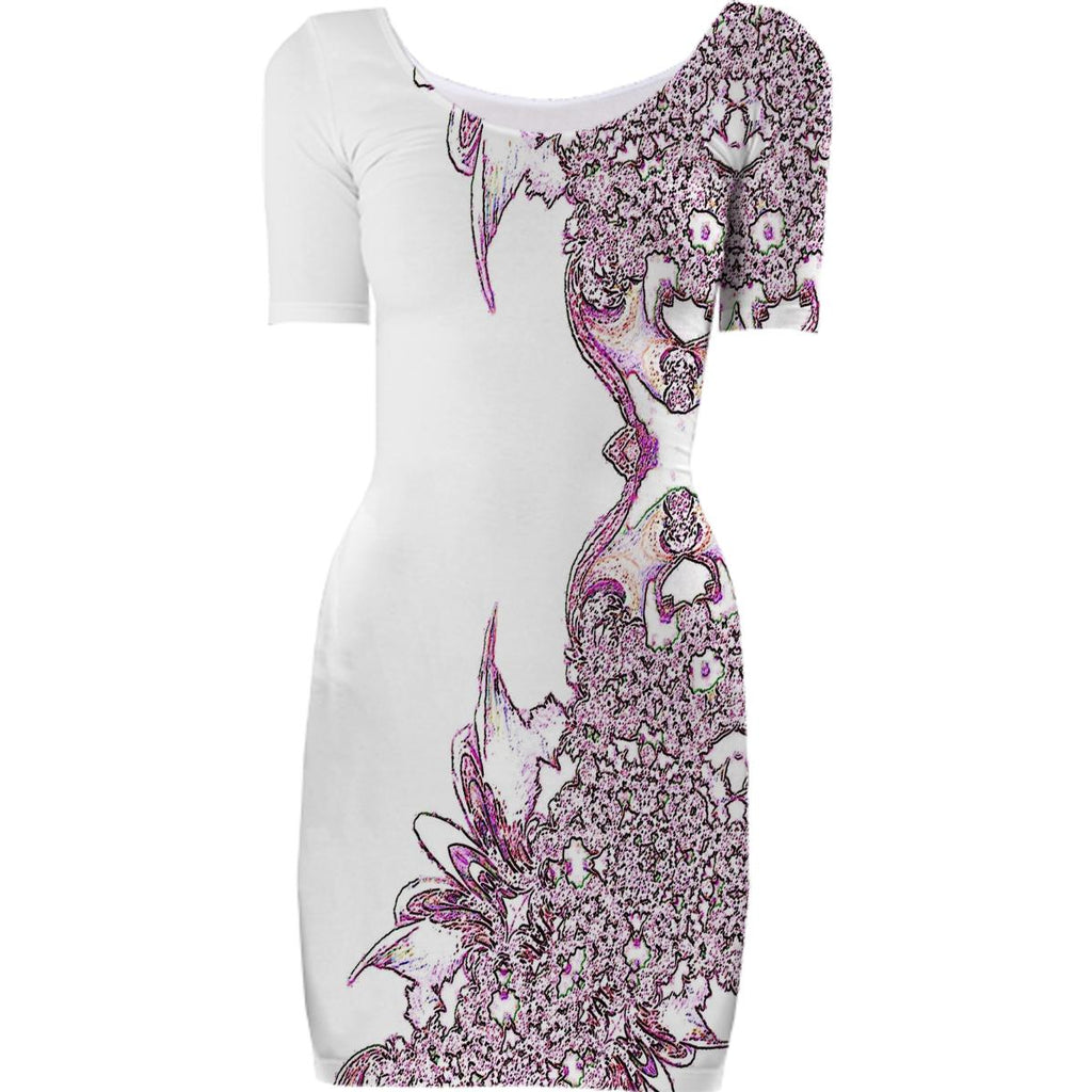 White Pink Abstract Feathery Bodycon Dress