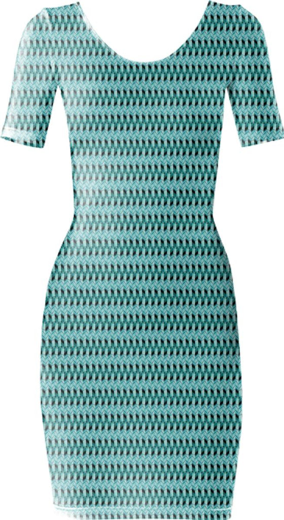 Zigzag 3d Stripe Pattern Aqua and Teal Summer Dress
