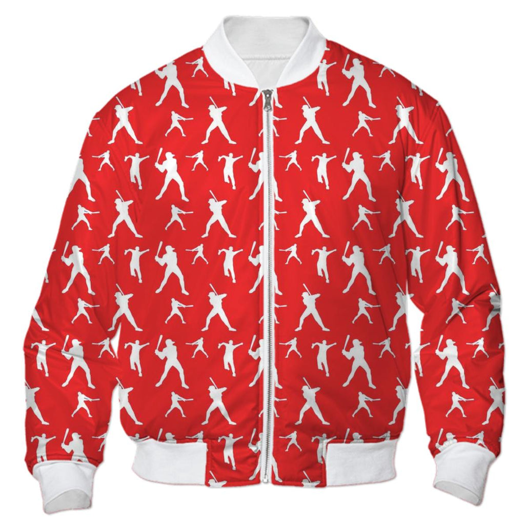 Baseball Player Silhouette Bomber Jacket Red