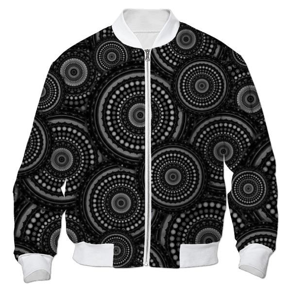 Black and White Mandala Pattern Bomber Jacket
