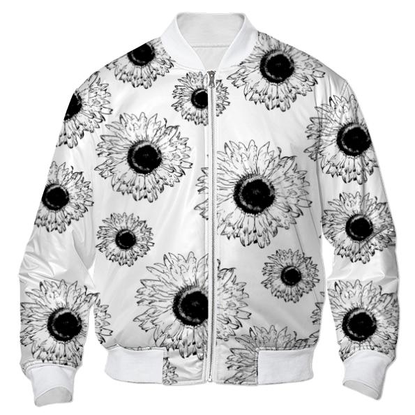 Black and White Sunflowers Bomber Jacket