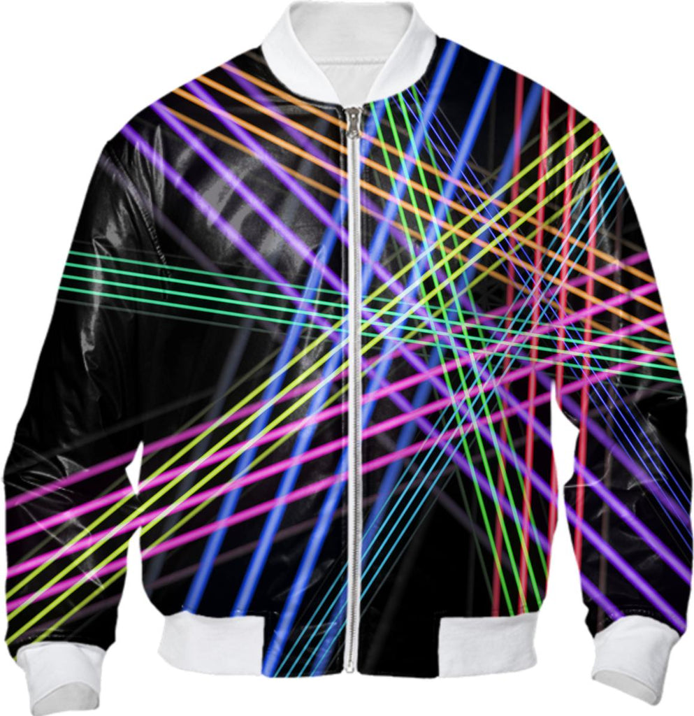 Black with Colorful Lines and Angles Abstract Bomber Jacket