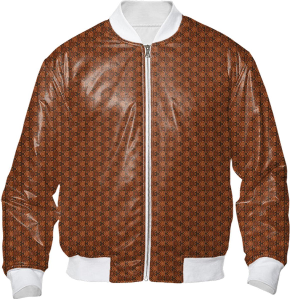 Brown Ovals in Triangles Retro Pattern Bomber Jacket