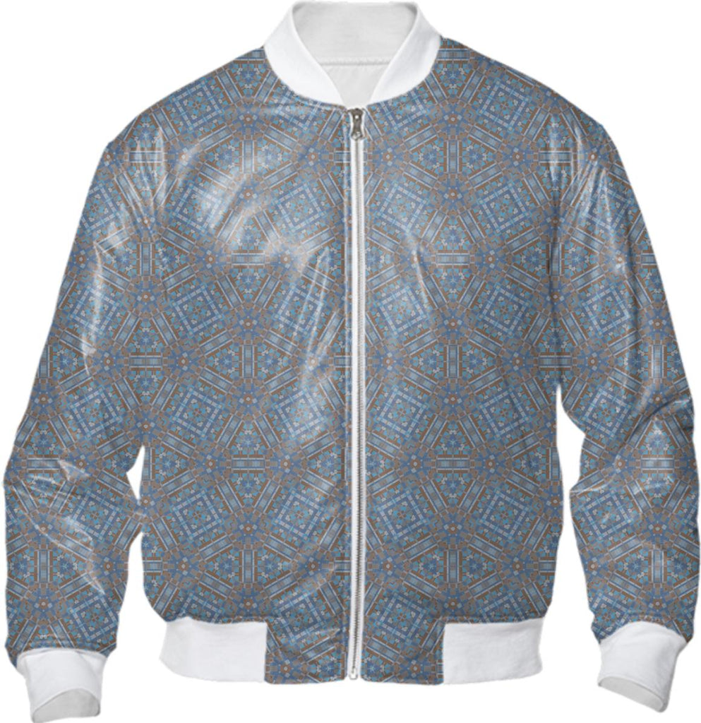 Limestone Gray Blue and Copper Geometric Bomber Jacket