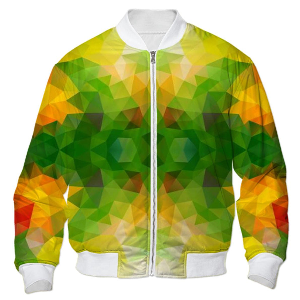 POLYGON TRIANGLES PATTERN GREEN YELLOW RED FRUITS ABSTRACT POLYART GEOMETRIC BOMBER JACKET BOMBER JACKET PATTERN BOMBER JACKET GEOMETRIC