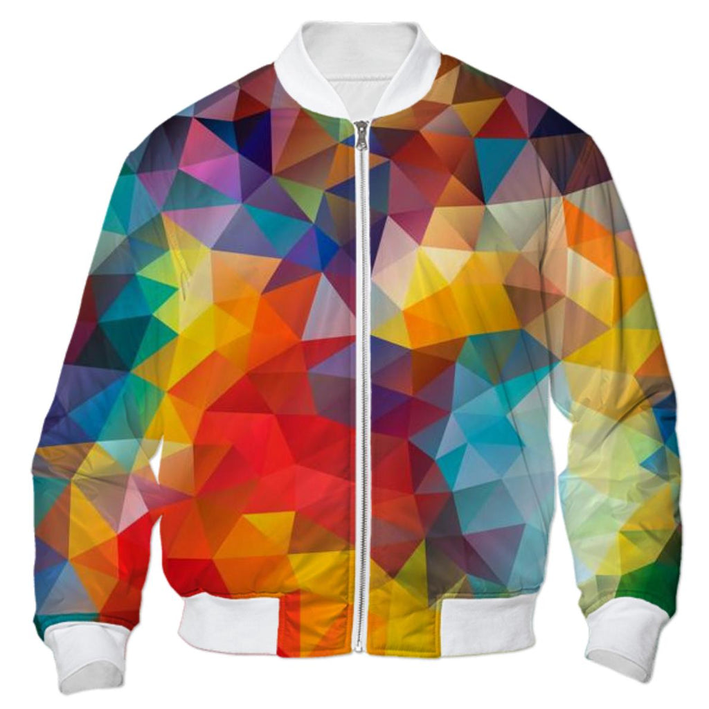 POLYGON TRIANGLES PATTERN MULTI COLOR COLORFUL RAINBOW ABSTRACT POLYART GEOMETRIC AVENUE AUTUMN ORANGE BOMBER JACKET YELLOW RED BOMBER JACKET BOMBER JACKET PATTERN BOMBER JACKET GEOMETRIC
