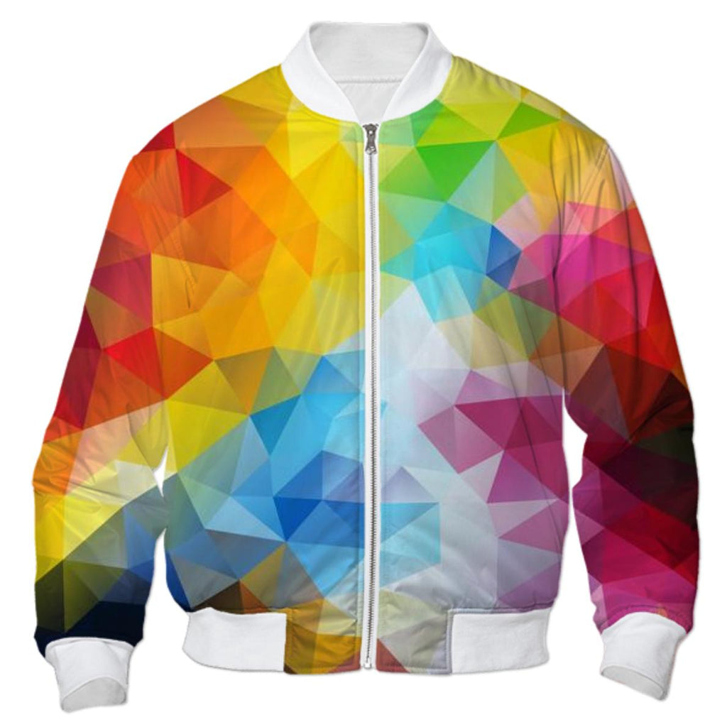 POLYGON TRIANGLES PATTERN MULTI COLOR COLORFUL RAINBOW ABSTRACT POLYART GEOMETRIC AVENUE AUTUMN ORANGE YELLOW RED BOMBER JACKET BOMBER JACKET PATTERN BOMBER JACKET GEOMETRIC