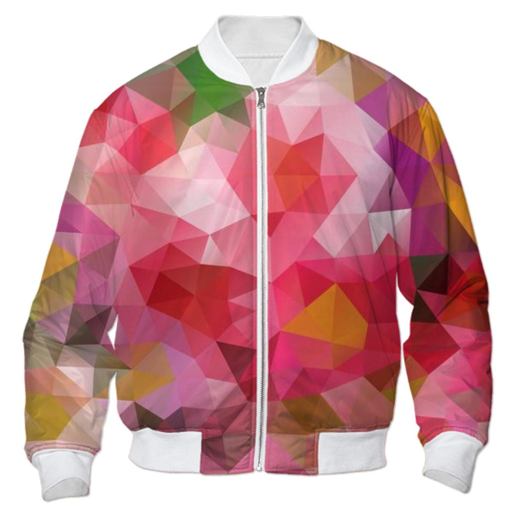 POLYGON TRIANGLES PATTERN PINK RED VIOLET YELLOW FLOWERS ABSTRACT POLYART GEOMETRIC GEOMETRIC PATTERN FLOWER NATURE BOMBER JACKET BOMBER JACKET PATTERN BOMBER JACKET GEOMETRIC