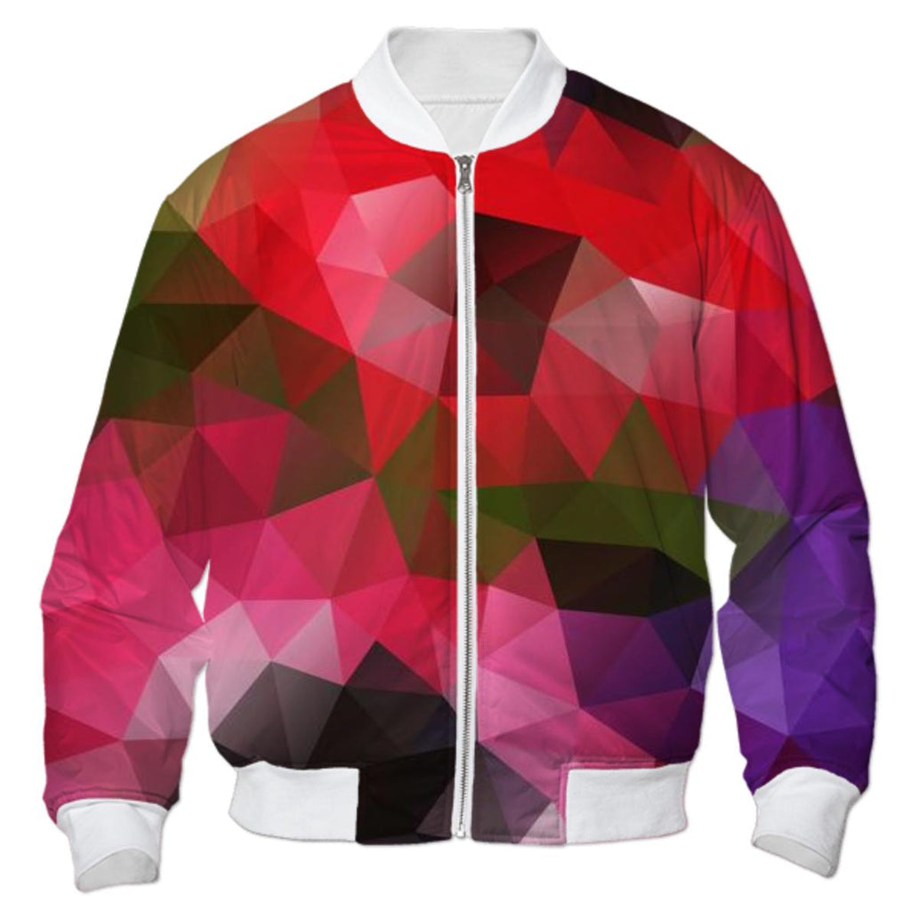 POLYGON TRIANGLES PATTERN RED VIOLET PINK GREEN FLOWER ABSTRACT POLYART GEOMETRIC BOMBER JACKET BOMBER JACKET PATTERN BOMBER JACKET GEOMETRIC