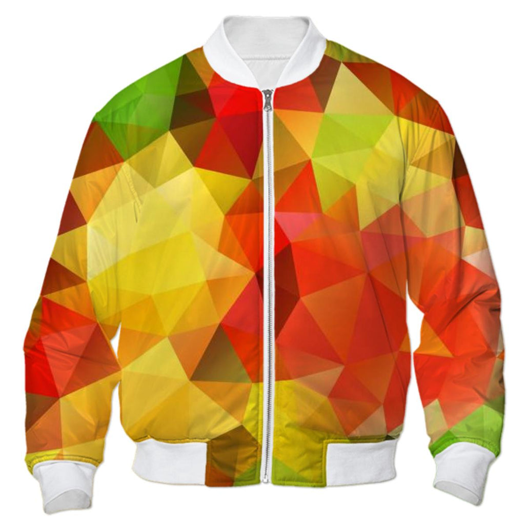 POLYGON TRIANGLES PATTERN YELLOW RED GREEN FRUITS ABSTRACT POLYART GEOMETRIC FLOWER BOMBER JACKET BOMBER JACKET PATTERN BOMBER JACKET GEOMETRIC