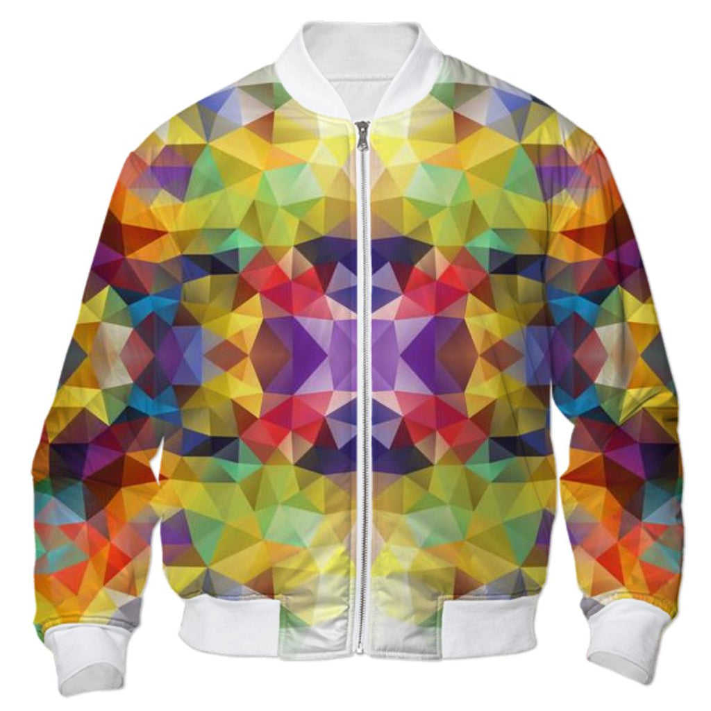 POLYGON TRIANGLES PATTERN YELLOW RED ORANGE VIOLET ABSTRACT POLYART GEOMETRIC CANDY COLORS COLORFUL RAINBOW VIOLET BLUE MULTI COLOR BOMBER JACKET BOMBER JACKET PATTERN BOMBER JACKET GEOMETRIC