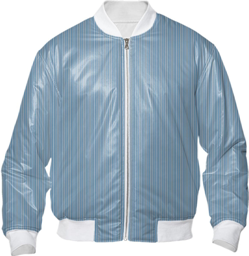 Soft Blue Gray White Stripe Bomber Jacket