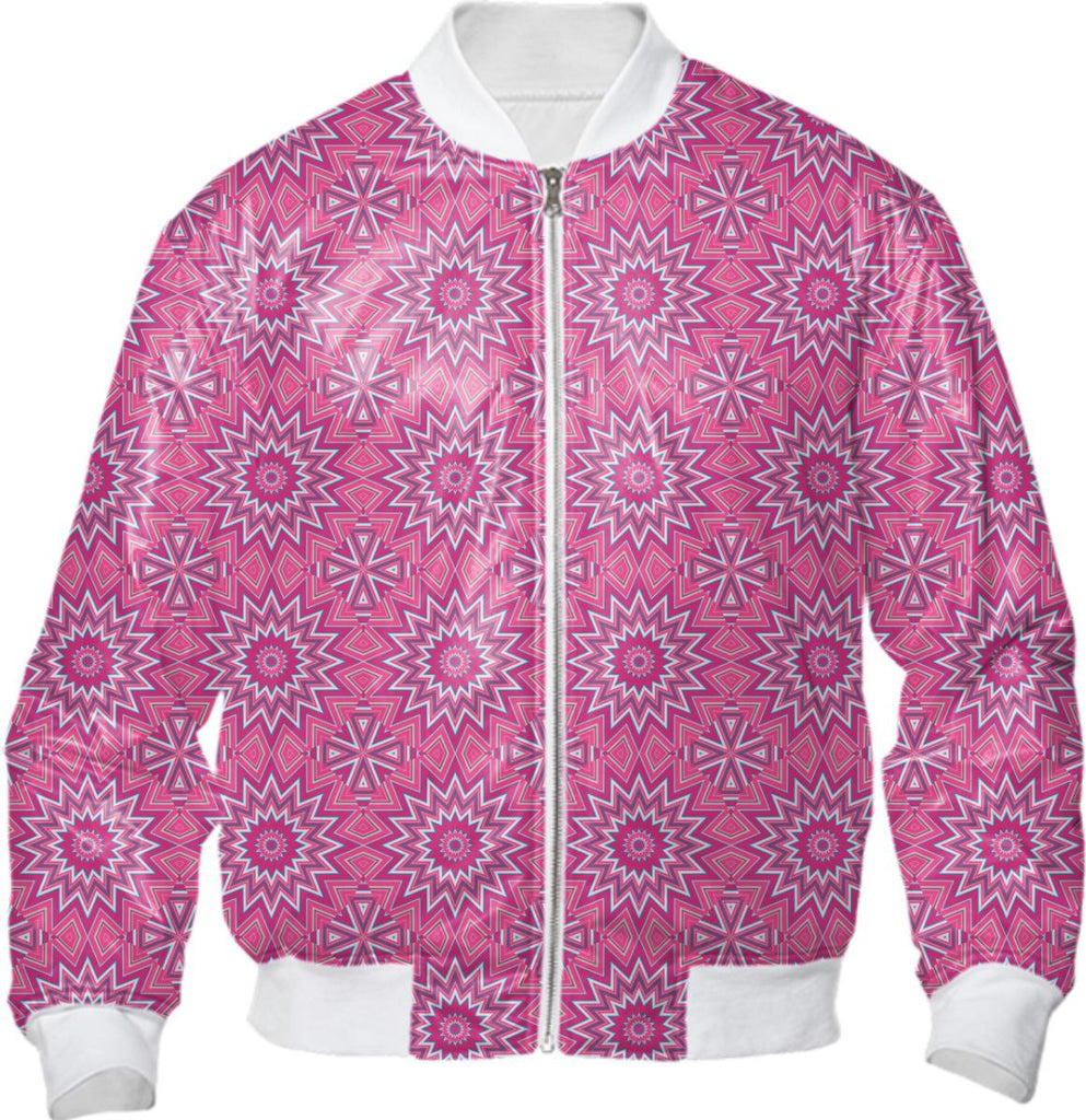 Soft Shades of Pink Geometric Pattern Bomber Jacket