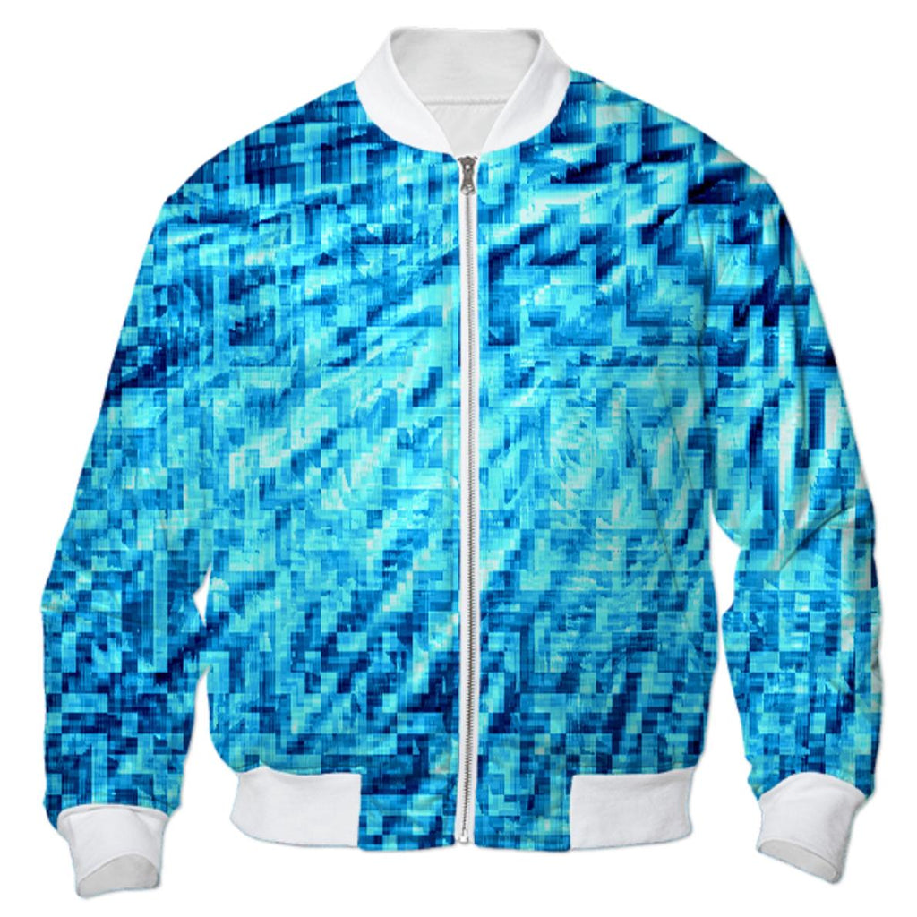 Turquoise Windy Pixels Bomber Jacket