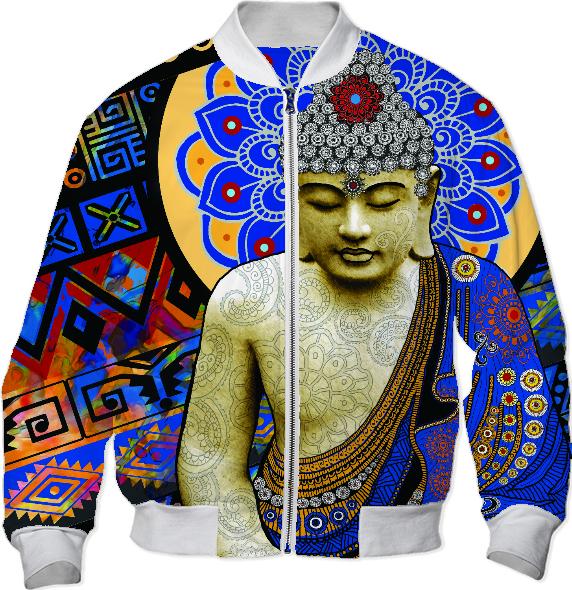 Colorful Buddha Bomber Jacket Modern Buddha Art Rhythm of My Mind
