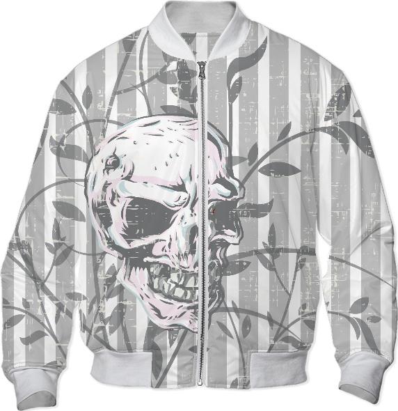 Distressed skull on floral and stripes