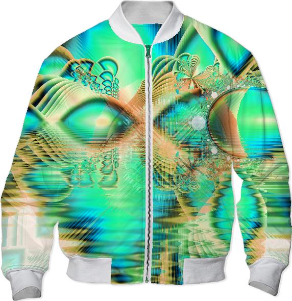 Golden Teal Peacock Abstract Fractal Copper Crystal