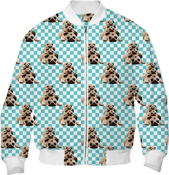 Pug Pals on Blue Checks