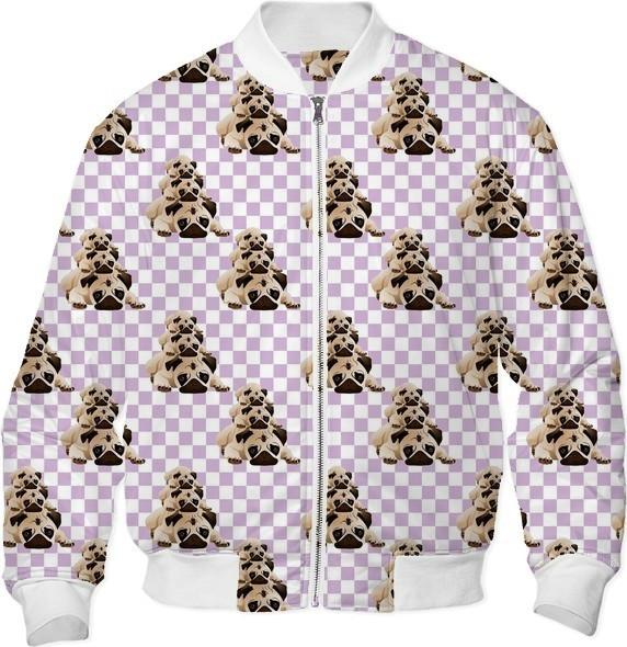 Pugs on Lavender Checks