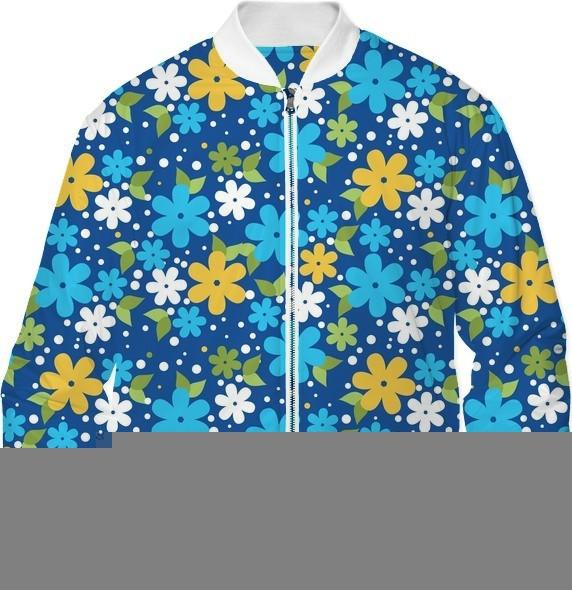 Retro Flowers on Blue Background