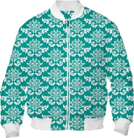 Teal and White Damask
