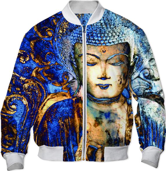 Zen Blue Buddha Bomber Jacket Inner Guidance Buddhist Art