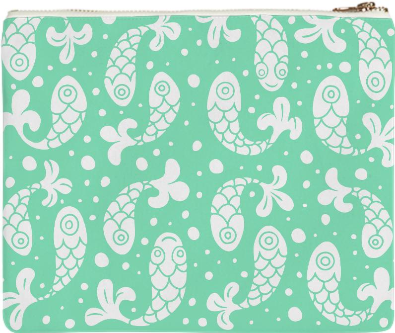 Bubble Fish Print Clutch in Mint color by Mina Miyaki