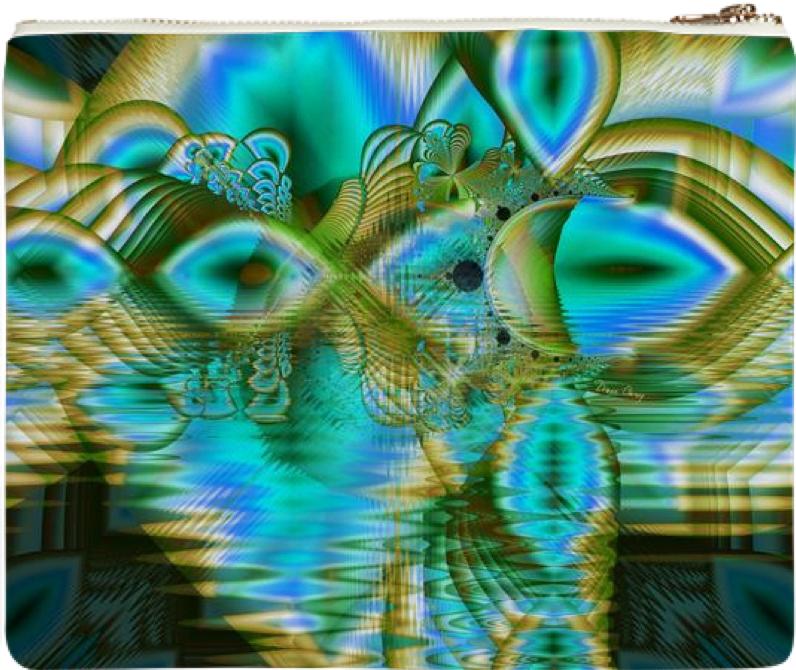 Crystal Gold Peacock Abstract Mystical Lake