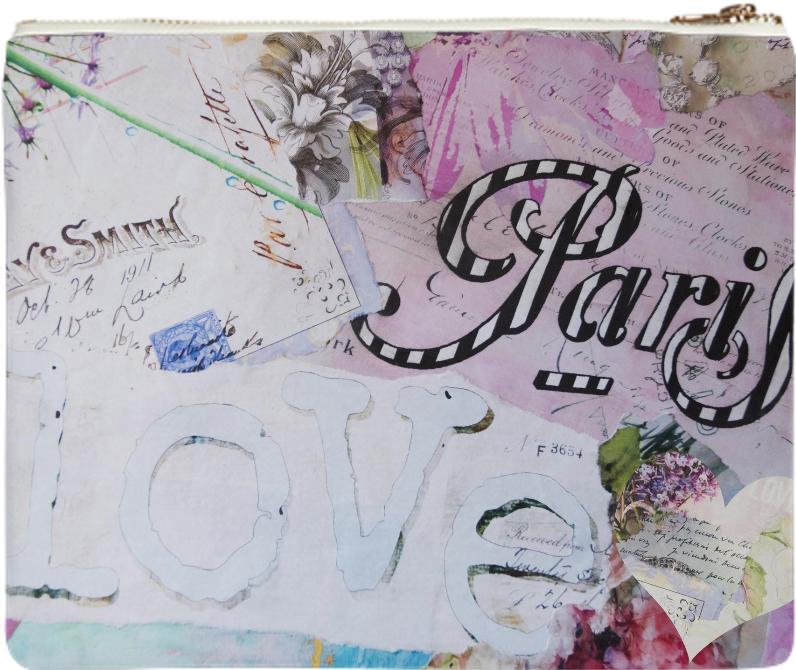 PARIS LOVE COLLAGE CLUTCH BAG
