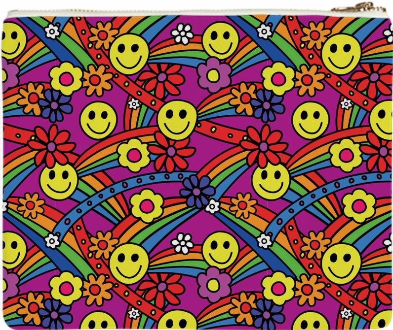 Rainbow Smiley Hippie Pattern Clutch Bag