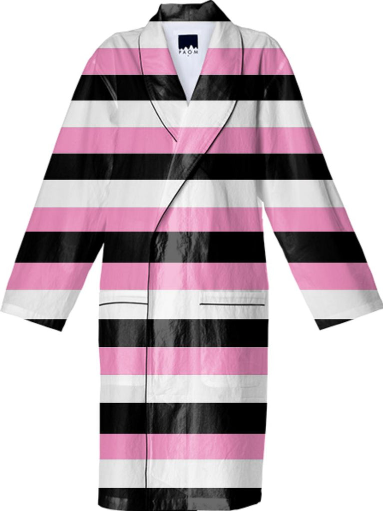 Black white and pink stripes Bathrobe