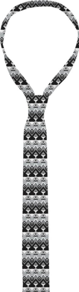 Black Grey and White Patterned Chevron Stripe Mens Tie